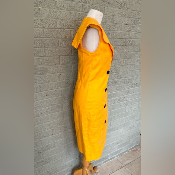 Vintage 90s Liz Claiborne Yellow Linen Double-breasted dress: size 12 - Picture 4 of 7